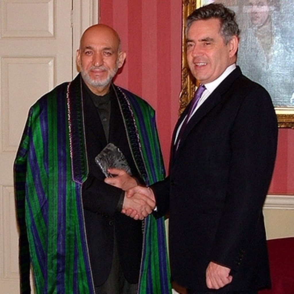 Gordon Brown with Afghan president Hamid Karzai
