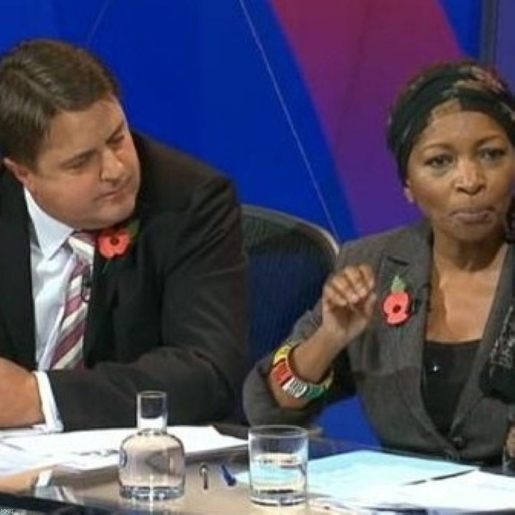 Griffin appeared on Question Time opposite Bonnie Greer