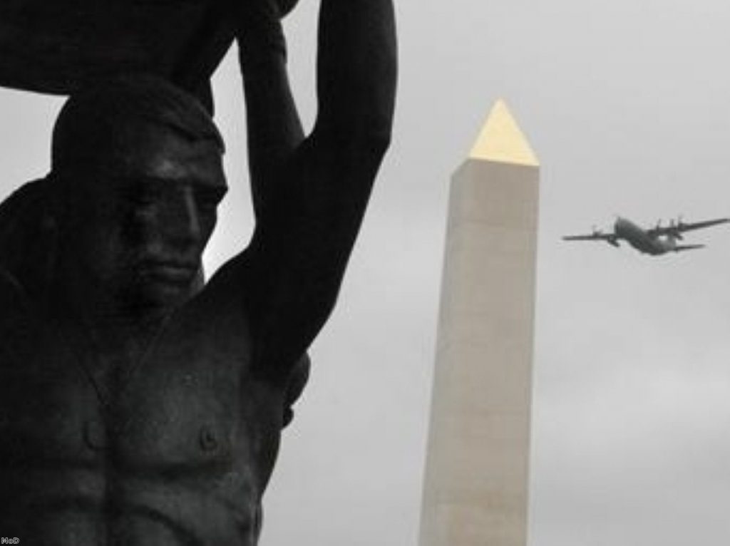 A plane flied past the armed forces memorial