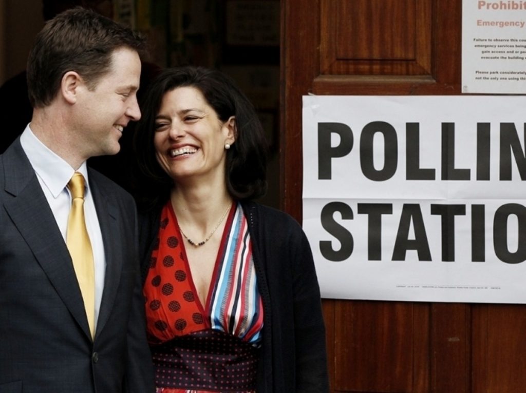 Nick Clegg at the polling station on Thursday morning
