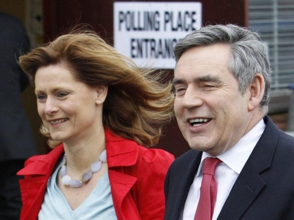 Gordon Brown casts his vote with his wife, Sarah