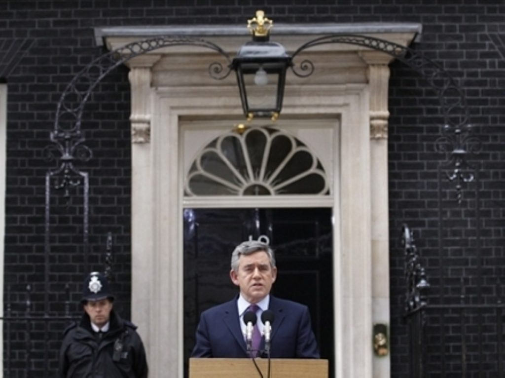 Gordon Brown outlines his plans to stand down by September outside Downing Street