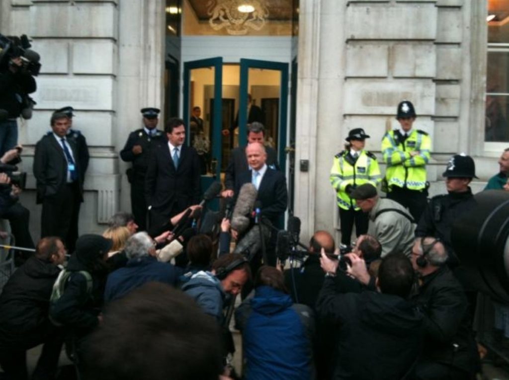 Tory negotiators outside the Cabinet Office