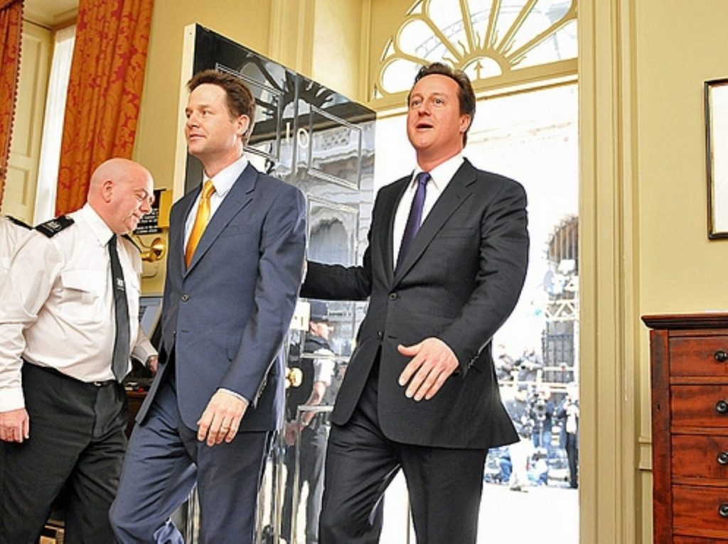 David Cameron welcomes Nick Clegg into No 10