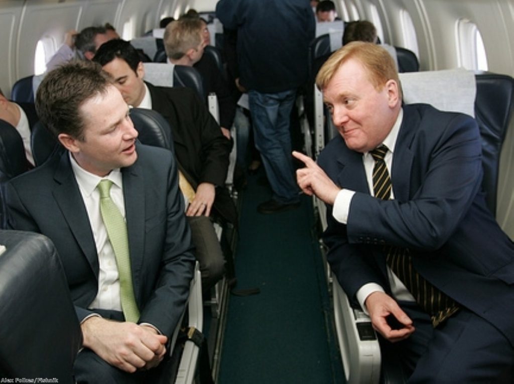 Charles Kennedy argues with Nick Clegg on the campaign trail. The former leader couldn't support the coalition agreement.