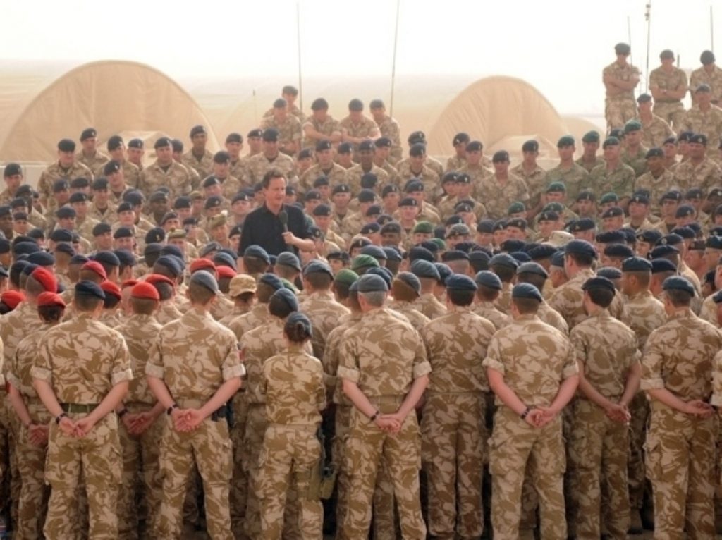 David Cameron with British soldiers in Afghanistan