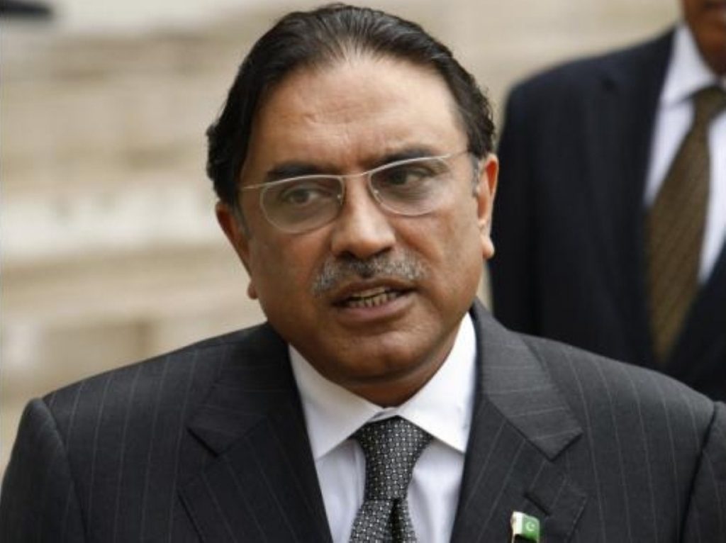 Pakistani president Asif Ali Zardari speaks to journalists yesterday