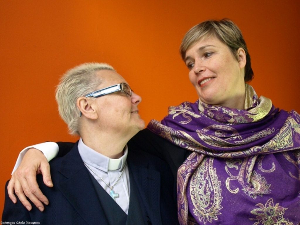 Rev Sharon Ferguson and her partner Franka take part in an Outrage! Equal Love campaign in 2010.