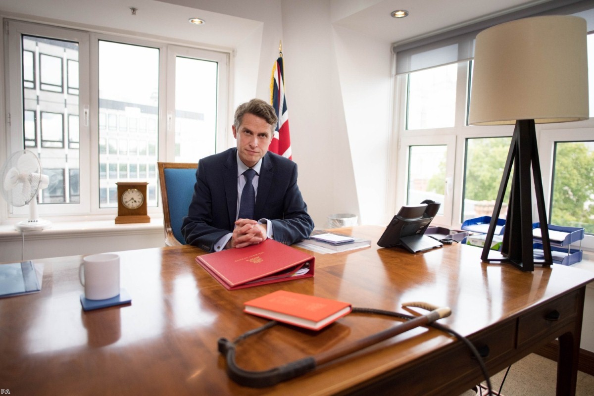 Gavin Williamson in his office at the Department of Education this week, at a photo-shoot arranged to coincide with the U-turn.