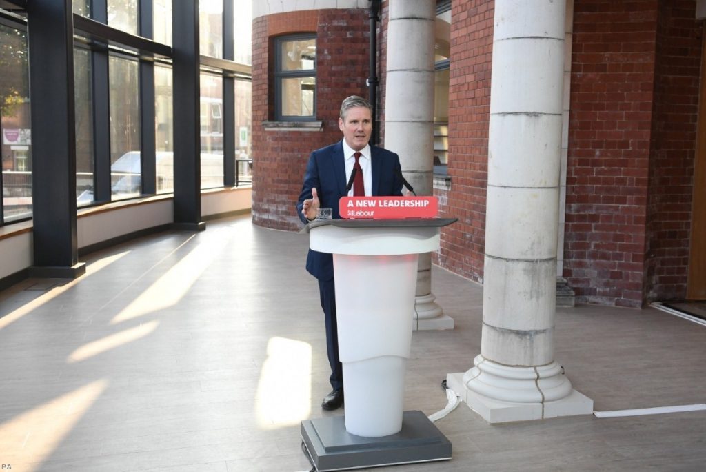 Starmer delivers his keynote speech during the party's online conference from the Danum Gallery in Doncaster.